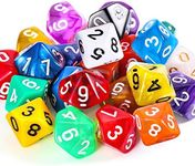 TecUnite 25 Pieces Polyhedral Dice Set with Black Pouch for Other Table Games with Random Multi Colored Assortment (Transparent Mixed Color,10 Sides)