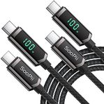 SooPii 100W USB C to USB C Cable, [10ft,2-Pack] Nylon Braided Type-C Cable with LED Display for lPhone 15/15 Plus, MacBook Pro, Samsung Galaxy S22/S10, Pixel, LG