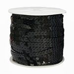 FQTANJU Black 6mm Crafts Round Flat Sequin Strip Trim on Strings for Crafts, Fringe, and Sewing; 100 Yard Roll