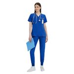 Uniforms World Medical Scrubs for Women Set, Stretchy V-Neck Scrubs Top & Yoga Jogger Pants with 8 Pockets