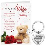 Faccito Wife Birthday Card from Husband Happy Birthday to My Wife Card Greeting Card Nice Words Anniversary Card with White Envelope I Love You Wife Keychain Set for Her Women