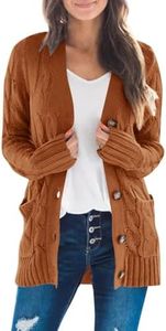 MEROKEETY Women's 2024 Fall Long Sleeve Cable Knit Sweater Open Front Cardigan Button Loose Outerwear Brown