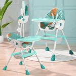 StarAndDaisy Baby High Chair / 3in1 Feeding Chairs 6 Months to 3 Years / High Chair for Baby With 5 Point Safety Belt , Recline Highchair Adjustable Height dining, Detachable Feeding Tray, PU cushion pad (Without Wheel - Deep Sea Blue)