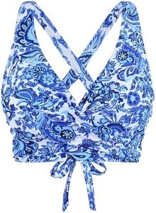 Firpearl Swimsuits for Women 2025 Bikini Push Up Padded Swimsuit Top Criss Cross Tie Bathing Suit Tops Blue Floral US10-12