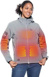 DEWBU Heated Jacket for Women with 12V Battery Pack Winter Outdoor Soft Shell Electric Heating Coat, Women's Light Grey, XL