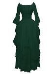 Women's Medieval Costume Ruffle Victorian Plus Size Gothic Witch Dress Puff Sleeve Off Shoulder Renaissance Dress(Green M)