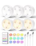 EZVALO Puck Lights with Remote, RGB Push Lights 14 Colors Changeable, LED Under Cabinet Lights, 1200mAh Rechargeable Tap Lights, Wireless Stick on Lights for Kitchen, Shelf, Counter, Closet (6 Pcs)