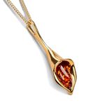 HENRYKA Calla Lily Flower Necklace in 925 Sterling Silver, 24ct Gold Plate & Baltic Amber | Chain Necklace Accessory | Jewellery for Nature Lovers with Gift Box