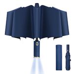 Vicloon Folding Umbrella, Travel Umbrella with LED Light, 10 Ribs Auto Open/Close Golf Umbrella, Compact Windproof Umbrella, Sturdy Reinforced Canopy Automatic Portable Umbrella - Navy Blue