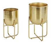 Deco 79 Metal Round Planter with Removable Stand, Set of 2 16", 13" H, Gold