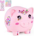 Piggy Bank Girls, Unbreakable Piggy Banks Large Money Coin Bank for Kids with DIY Stickers, for Birthday, Easter, Baby Shower, Pink