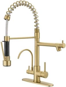 AIMADI 3 in 1 Kitchen Faucet Pull Down Sprayer,Brushed Gold Sink Faucet | Commercial Grade, 360° Rotation, Dual Handle, for Under-Sink RO & Filtration Systems