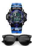 SELLORIA Brand Digital Sports Multi Functional Black Dial Watch for Mens Boys with Black Sunglasses