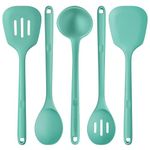 13.6" Silicone Kitchen Utensil Set: U-Taste 600℉ Heat Resistant Cooking Gadgets, BPA Free Dishwasher Safe Solid & Slotted Turner and Spoon, Soup Ladle for Non-Stick Cookware(Set of 5, Aqua Sky)