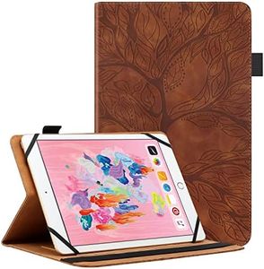 Aimigel Universal Tablet Case for 8-9 inch Tablet,Stand Folio Flip Case PU Leather Cover (for iPad Mini,Galaxy Tab 8.0/8.4/8.7/) with Adjustable Fixing Band Multiple Viewing Angles–Brown