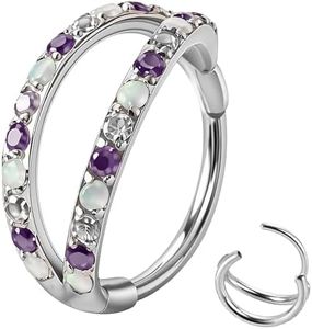Jwtobkz 20/16G CZ Hinged Nose Rings Hoop, 316L Surgical Stainless Steel Cartilage Earring, Septum Clicker Ring, Daith Helix Rook Tragus Conch Lip Lobe Piercing Jewelry