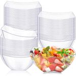 KesaPlan 25 Pack Square Plastic Serving Bowls, 8 oz Small Clear Candy Bowls, Disposable Salad, Snack, Buffet, Chips and Dip Bowls for Parties and Weddings Catering