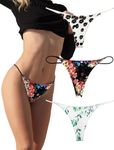 KUKU PANDA Cotton Thongs for Women Sexy Seamless Woman G String Panties 3 Pack Set (Flower, x_s)