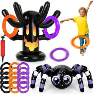 DTOFOOT 15 PCS Halloween Ring Toss Game Kit, Large Inflatable Spooky Tree Spider Ring Toss Game for Kids Adults Outdoor Indoor Halloween Party Games Halloween Party Favors Supplies Holiday Decoration