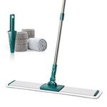 CQT Commercial Flat Microfiber Floor Mop Cleaning System 24" Inch Wet Dry and Dust Hardwood with 4 Washable Pads Cleaner for Laminate Tile Stainless Steel Handle and Extension (PT14 Green)