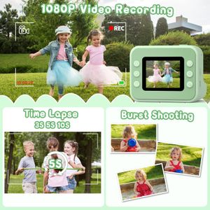 Hangrui Kids Instant Print Camera, 1080P, 32GB, 3 Photo Rolls – Green