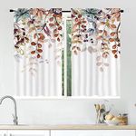 Mightree Short Tier Curtains for Kitchen Bathroom, Retro Multi-Colored Leaves Cafe Curtains, Polyester Soft Airy Kitchen Sink Curtains with Kitchen Bathroom Window Curtains, 39" x 27.5", 2 Panels