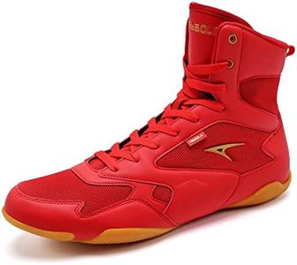 ASHION Men Wrestling Shoes Boxing Shoes High Top Fitness Sneakers Zero Drop Sole Red Size 11.5