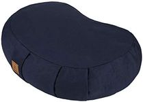 FelizMax Crescent Zafu Meditation Pillow, Zabuton Yoga Bolster, Meditation Cushion, Floor Pouf, Yoga Pillow, Zippered Organic Cotton Cover, Natural Buckwheat, Kneeling Pillow- 6 Colors and Large Size, Navy blue