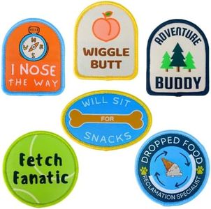 YJ PREMIUMS 6PC Dog Harness Patches | Hoop & Loop Funny Cute Dogs Patch for Removable Vest Collar Tactical Working Moral Training Tracking Service Dog Doggie Pet Embroidery Patched Accessories