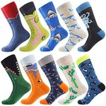 BONANGEL Men's Bonangel Fun Dress Socks - Colorful Funny Novelty Crazy Crew Socks Packs With Cool Argyle Pattern (Shark 3)