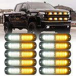 Xprite White Amber 12 LED Emergency Strobe Lights Kit Surface Flush Mount Side Marker Grill Grille Hazard Warning Flashing Light Head for Off-Road Vehicles ATV Trucks Cars - 10PCS