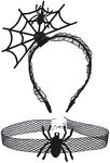 Halloween Spider Headband, Spider Web Headband with Black Spider Necklace Spiderweb Hair Accessories for Halloween Cosplay