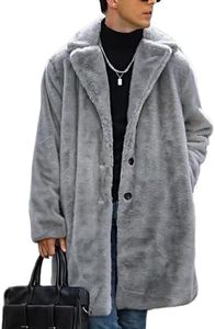 Yimoon Men's Faux Fur Coat Winter Long Faux Mink Thick Trench Coat Business Lapel Overcoat Fluffy Jacket for Men(Grey-M)
