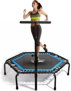50" Rebounder Mini Trampoline Australia, Fitness Trampolines, 330 LBS Foldable T Shape Adjustable Foam Handle, Stable & Quiet, Mini Exercise Rebounder for Kids Adults Indoor Outdoor Jumping Cardio