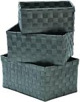 EVIDECO French Home Goods Checkered Woven Strap Storage Baskets Totes Set of 3 Gray