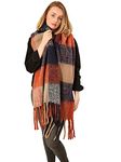 Style Slice Blanket Scarf Women Ladies Scarves Oversized Scarf Tartan Scottish Blanket Shawl Winter Wraps Scarves Women Winter Scarfs Women Pink Grey Black Mustard Red (Navy Blue & Orange Thick Scarf)