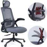Realm of Thrones CAPTAIN Ergonomic Office Chair, Metal Base Heavy Duty Home Office Mesh Desk Chair with Flip-up Armrests, Saddle-inspired Seat Cushion, Adjustable Lumbar Back Support/Headrest (Grey)