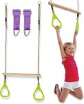 TRAILBLAZE Trapeze Bar Gym Rings - Ultimate Swing Set Accessories Ninja Warrior Obstacle Course Monkey Bars for Backyard - Outdoor Playground Accessories for Kids Adjustable Height Swing Bar