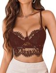 Avidlove Spaghetti Strap Tank Top V Neck Lace Bralettes Lingerie (Brown,XS)