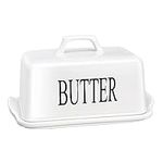 KAIBARE Large Butter Dish for Canadian 1 LB of Butter, Porcelain Butter Keeper with Handle Lid Fit a Whole Pound Block of Butter, Ceramic Butter Storage for Countertop, Butter Container, Color: White