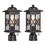 FEMILA Dusk to Dawn Outdoor Post Light, 14" Lamp Posts Outdoor Lighting, 2 Pack, with Clear Glass, Black Finish, for Garden Patio Yard Pathway Driveway, 4FD66P-PC-2PK BK