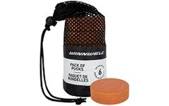 Winnwell Weighted Ice Hockey Pucks - Orange 10oz Heavy Training Puck with Mesh Carrying Bag | Official Size | Great for Stick Handling & Training Drills (6 Pack)