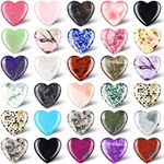 Nuenen 30 Pcs 1.2 Inch Heart Shape Crystals Bulk Gifts Gemstone Heart Worry Stones Quartz Love Pocket Palm Rock Hearts Bulk for Thanksgiving Meditation Stress Relief Energy Balancing(Classic Color)