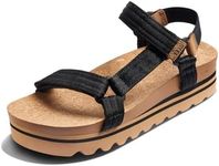 REEF Cushion Rem Hi Women's Platform Sandal, Adjustable Strap, Arch Support and Heel Cupping, Black/Tan, 10