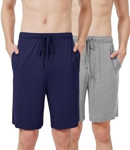 WiWi Mens Pajama Shorts Lightweight Lounge Bottoms Soft Sleep Short Pants Viscose from Bamboo Loungewear S-XXL, Navy&Heather Grey, XX-Large