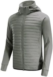 BALEAF Men's Running Jacket Lightweight Thumble Hole Warm Up Puffer Jacket Hybrid Thermal Coat Insulated Hiking Golf Olive L