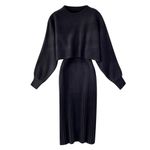 Women 2 Piece Outfit Set Sexy Slim Crop Top and Skirt Co-Ord Suit Women Ribbed Knitted Skirts Suit Long Sleeve Sweater Wrap Skirts Casual Outfits Elegant Knitted Dress Suit (01-Black, One Size)