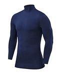 PowerLayer Men's Compression Base Layer Top Long Sleeve Under Shirt - Mock Neck - Blueprint, L