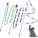 3 Pack Cat Wand Toy, Interactive Cat Rainbow Wand Toys, Interactive Cat Teaser Wand String, Rainbow Cat Teaser Wand String Plush Toy with Bell for Kitten Cat Exerciser Playing