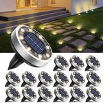 btfarm 16 Pack Solar Lights Outdoor Garden, Solar Ground Lights, 8 LED Solar Disk Lights Outdoor IP65 Waterproof for Garden Pathway Lawn Patio Yard Landscape (Warm White)